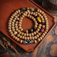 Limitation - 108 beads of sky pearl and bodhi seeds prayer beads-Obsidian