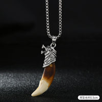 Tibetan Wolf Fang Pendant – Titanium Steel Necklace with Snake Chain